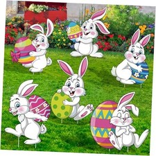 Easter Yards Signs Outdoor Bunny Lawn Signs with Stakes Bunny Eggs Garden Sign