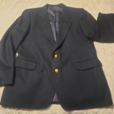 Vintage Sergio Valente Mens 44R Navy 100% Wool Blazer Union Made In USA Nautical