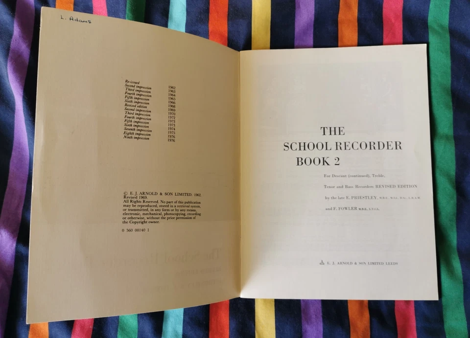 The School Recorder Book 2 Revised Edition E. Priestley & F. Fowler 1976 - Image 3 of 4