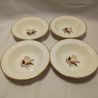 Set 4 Vintage Lifetime China Co Linden Rimmed Fruit Dessert Bowls 6.5'' Gold Trim