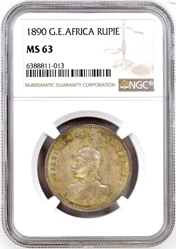 German East Africa 1890 Silver Coin 1 Rupie Emperor Wilhelm II NGC MS63