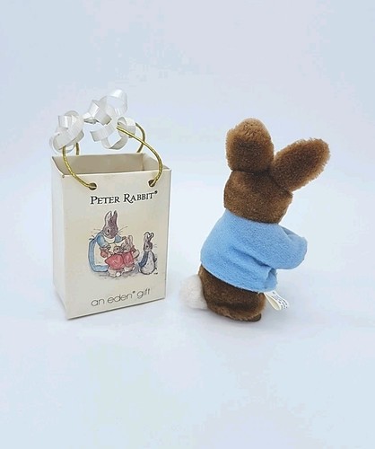Vtg 80’s Eden Toys Beatrix Potter Plush Hugger Clip Peter Rabbit In Gift Bag 4" - Picture 3 of 8