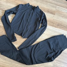 Set S Women's Black Stretch Zip Jacket  Pants Slim Fit Activewear Set Size S