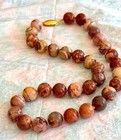 12mm Jasper Bead Necklace- knotted- w/14k Clasp - 18” long + 14k hoop charms — photo 2