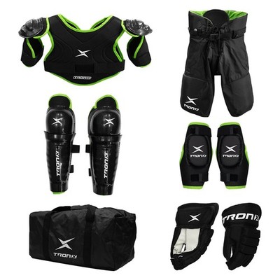 TronX Youth Hockey Starter Kit Medium Black Green Protective Gear Set