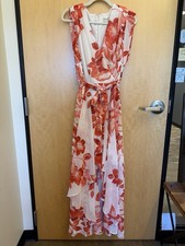 Eliza J Floral Maxi Dress Chiffon High Low Surplice Neckline Size 10 Red White