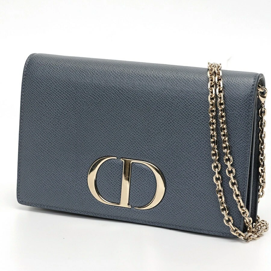SAC BANDOULIÈRE AUTHENTIQUE CHRISTIAN DIOR 30 MONTAIGNE CHAÎNE POCHETTE CUIR BLEU GRIS F/S