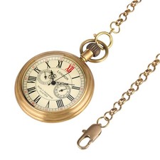Bronze Mechanical Pocket Watch Dual Sub-Dials Open Face Gents Collectors Present