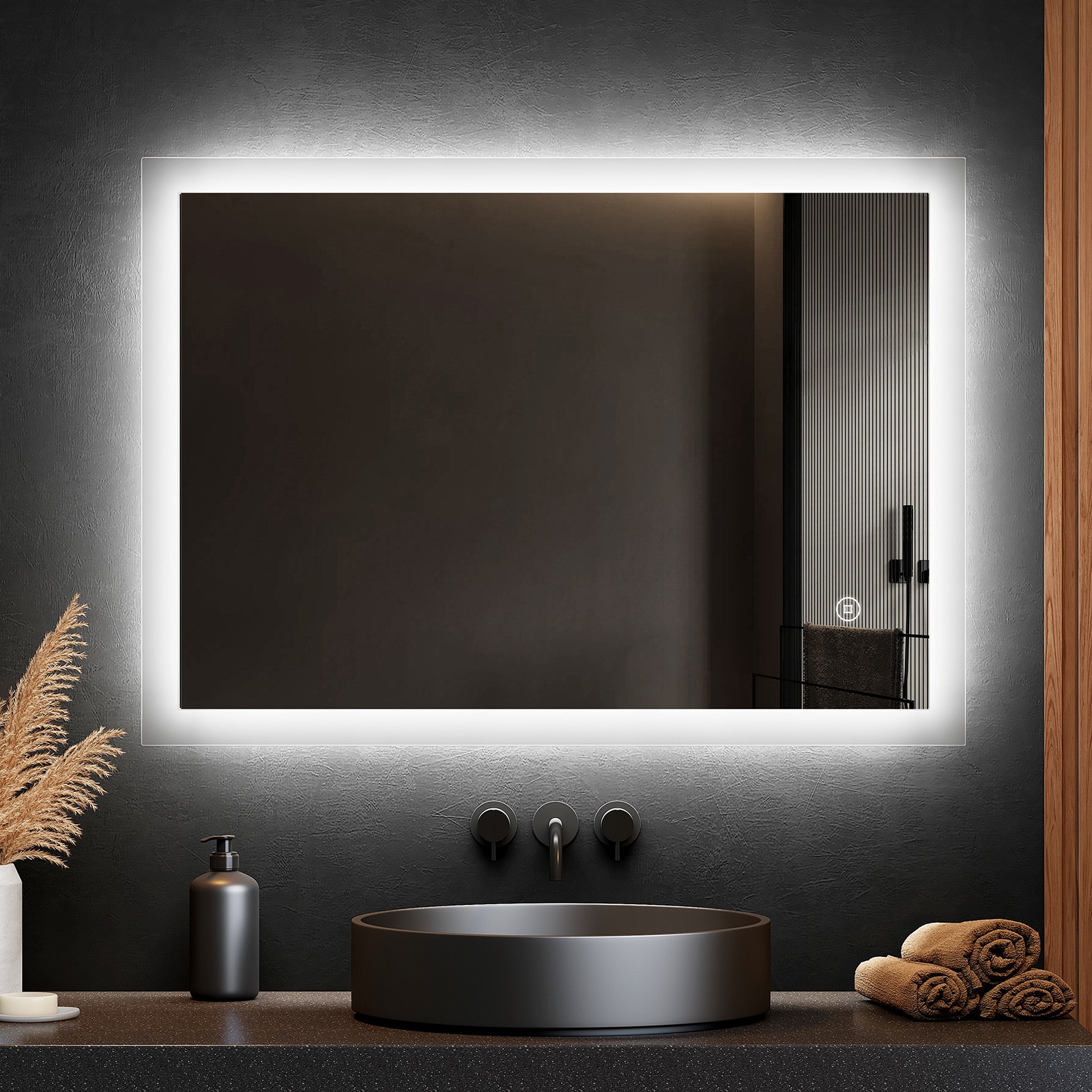 EMKE Bathroom Mirror LED Light With Shaver Socket Demister Illuminated 500x700mm