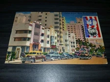 WWII 1952 COLLINS AVENUE MIAMI BEACH FLORIDA Linen Postcard Art Deco Buildings