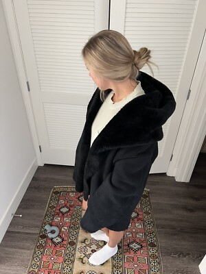 VINCE GENUINE Cardi SHAWL COLLAR WOMEN Suede SHEARLING COAT Black