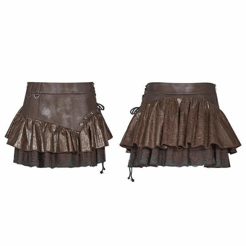 Casual Fashion Steampunk Ruffles Lace Sexy PuLeather Punk A-Line Women Miniskirt - Bild 10 von 22