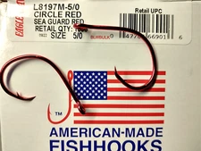 25 Eagle Claw  offset Circle Sea hooks 5/0 Red  Catfish Trotline FREE SHIP