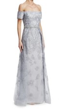 TERI JON Off-The-Shoulder Metallic Textured Embroidered Gown- Size 12 890 NEW