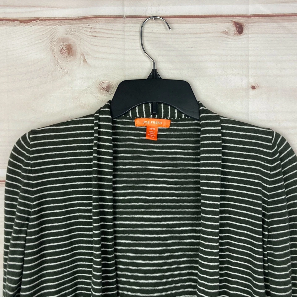 Joe Fresh Suéter Mujer M Verde Algodón Rayas Manga Larga Cárdigan Frente Abierto Foto 2 de 4