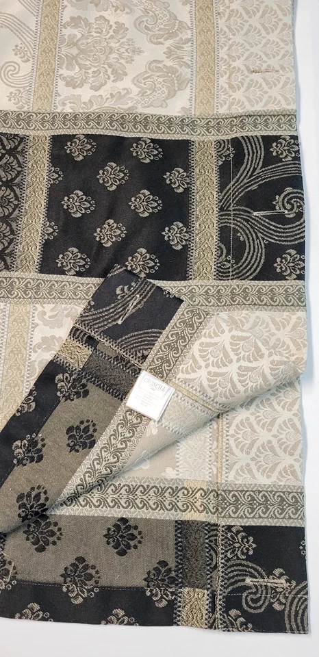 Cortina de ducha de tela de lujo Croscill beige negro dorado barroco jacquard floral Foto 3 de 4