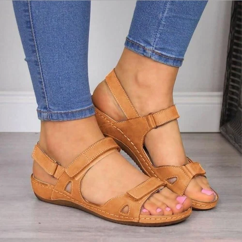 Sandalias planas de ajuste ancho con correa al tobillo para mujer talla de zapato de playa de verano - Imagen 8 de 19