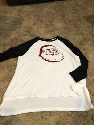 Christmas Santa Claus State Of Mine Women White Long Sleeve Graphic T Shirt Sz L