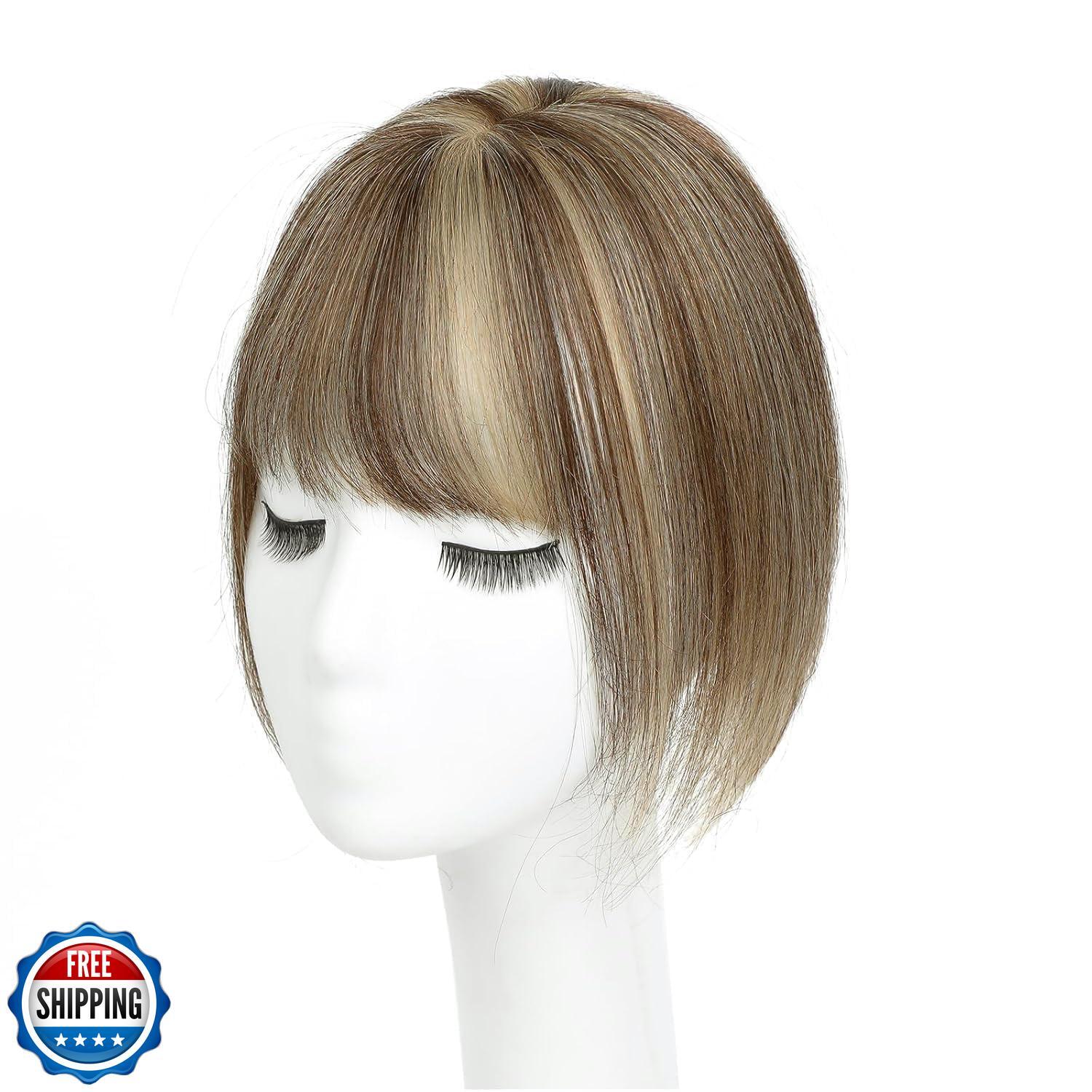 Amchoice Hair Toppers for Women Real Human Hair, Bangs Clip 360° 3D Cover Hum