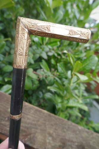 Antique Gold Filled & Ebony Walking Stick / Cane w/ Repousse Handle - 35.25" - Picture 10 of 20