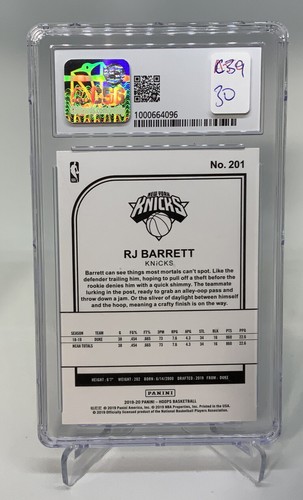 2019-20 RJ Barrett Panini Hoops #201 RC Rookie CSG 9 Mint C39 - Picture 2 of 2