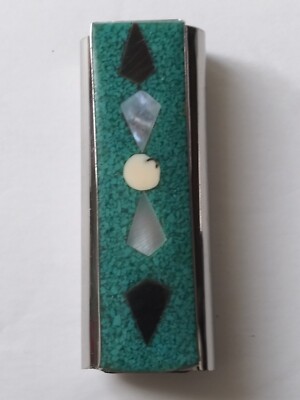 turquoise cigarette case Vintage 60s CIGARETTE CASE HAND CRAFTED JACKET ABALONE SHELLS AND TURQUOISE  - 5