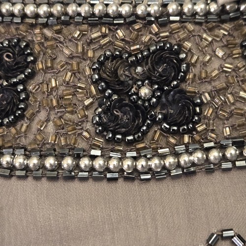 Papell Boutique Evening Top Womens XL Silk Beads Black Gray Flowers - Picture 10 of 20