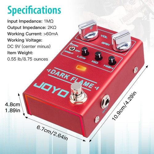 JOYO High Gain Distortion Pedal 3-Band EQ Multiple Tone For Electric Guitar Bass - Picture 9 of 11
