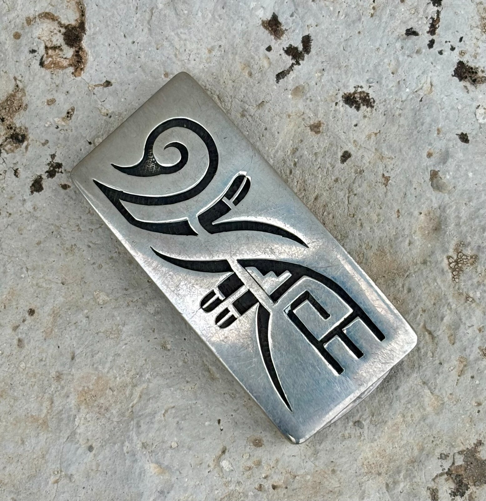 EXCEPTIONAL HOPI SILVER OVERLAY BELT BUCKLE - LAWRENCE SAUFKIE