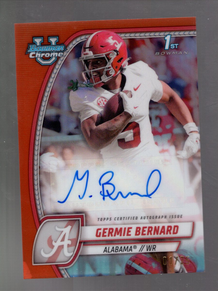 2024 Germie Bernard Bowman University Chrome Prospect Auto Orange 1/25 Alabama