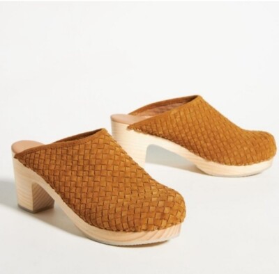 Anthropologie Pilcro Suede Woven Clog Mules Honey Mustard Size