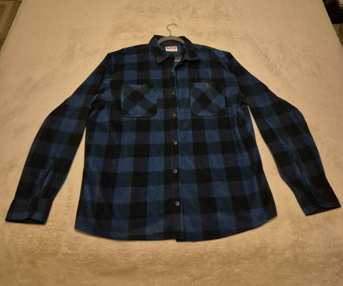 Wrangler Flannel Blue Black XL Long Sleeve Shirt Plaid Comfort Button Up Pockets