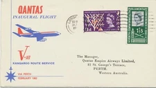 GB 1962 first flight Qantas Kangaroo Route Service with V-Jet "LONDON – PERTH"