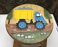 Rustic Hand Carved Painted Dump Truck Foot Stool…..[S7-1]