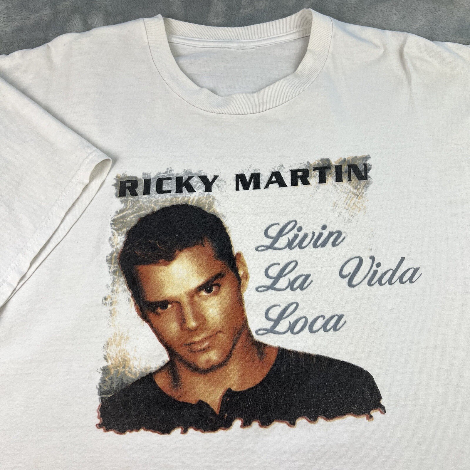 Vintage Ricky Martin Livin La Vida Loca T Shirt Adult XL White Band Music Tour