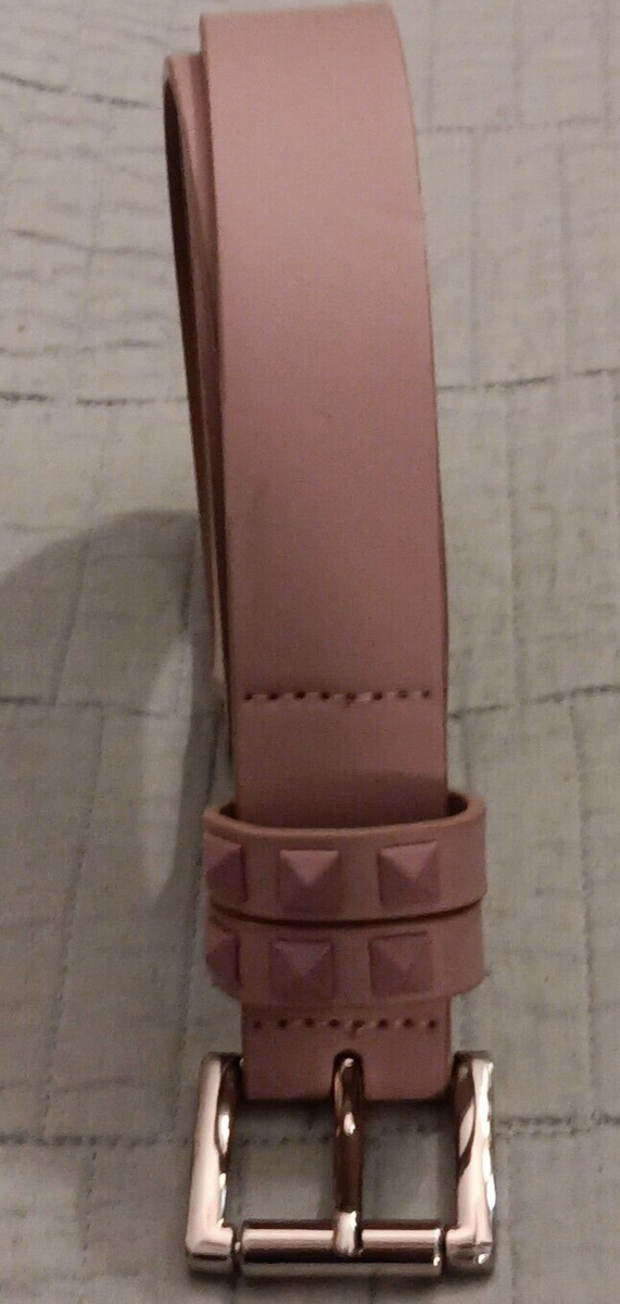 $38 NEW Steve Madden • Nude Neutral Blush Pink Perforated Faux Leather Belt New M/L STEVE MADDEN Pink Faux Leather THIN BELT 3/4 main image 3