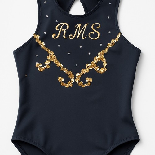 Jazz Dance Leotard Outfit Gold Sequin Rhinestones RMS Built In Bra Shorts 34 - 第 2/7 張圖片