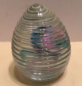 Nourot Ann Corcoran 1993 Clear Blue Pink Ribbed Art Glass ...