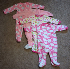 Lot of 4 Carter's Pink One-Piece Footie Pajamas Size 9 Months EUC