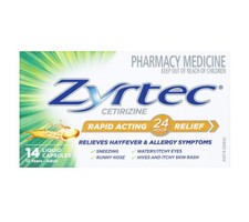 Zyrtec Rapid Acting Allergy & Hayfever 24 Hours Relief 14 Liquid Capsules