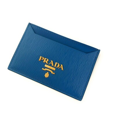 Prada Vitello Move Cobalt Blue Leather Card Case Wallet NEW