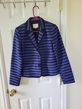 Ann Taylor Blazer Size 4 Woman Blue Black Striped Career Formal Coat Suit Lined