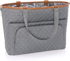 Thirty One Tote Double Take Tote Grey Quilted Diamonds Reversible to Woodblock