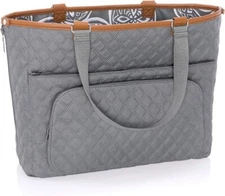 Thirty One Tote Double Take Tote Grey Quilted Diamonds Reversible to Woodblock