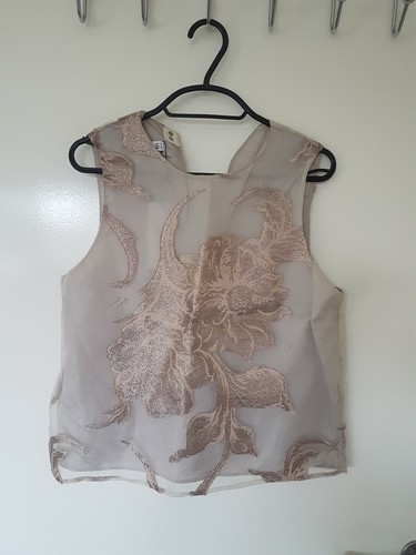 BNWT MANGO Size S Pink Nude Blush Gold Organza Floral Party Blouse Top - Picture 2 of 8