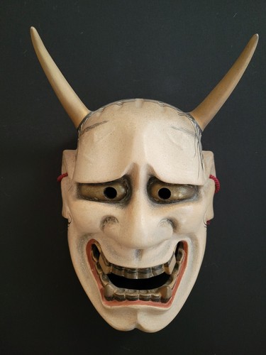 Masque japonais vintage en bois noh masque Hannya démon utilisé - Photo 1/10