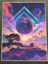 Futuristic Planetary Landscape with Geometric Designs Poster 18x24in