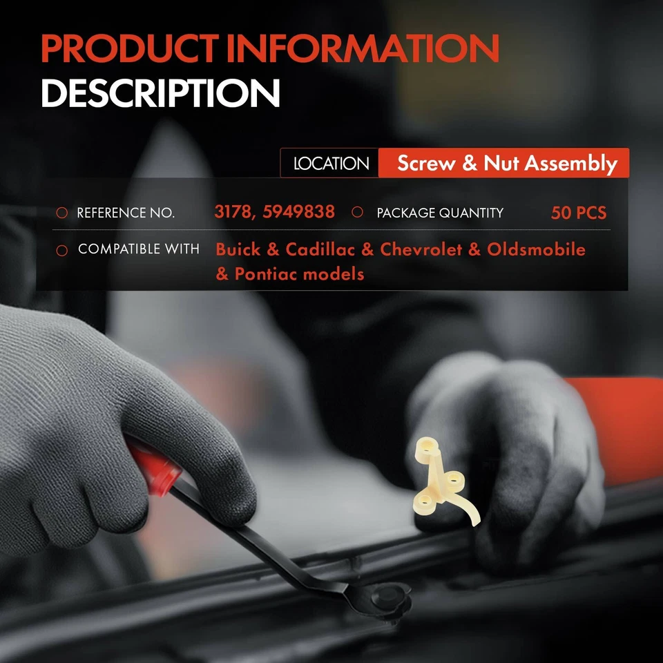 Conjunto de tornillos y tuercas de ajuste de faros 50 piezas clips de retención para GM Chevy Olds Foto 2 de 4