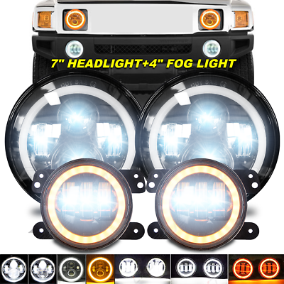 4-Piece Fog Light Combo With Halo Angel Eyes LED 6500K For Hummer H2 H3 H3T 2006-2010