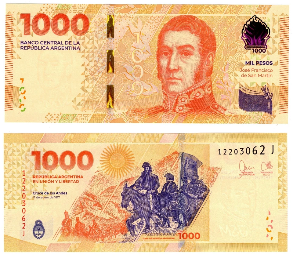 2023 Argentina P367 1000 Pesos Banknote UNC new edition / design - Bild 1 von 1